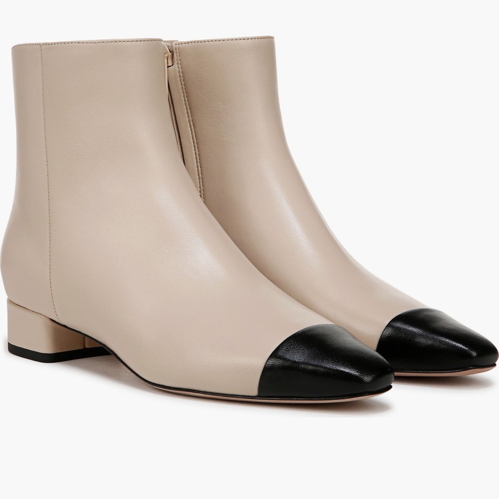 New Veronica Beard Cecile Bicolor Cap-Toe Ankle Booties Cream White Black
